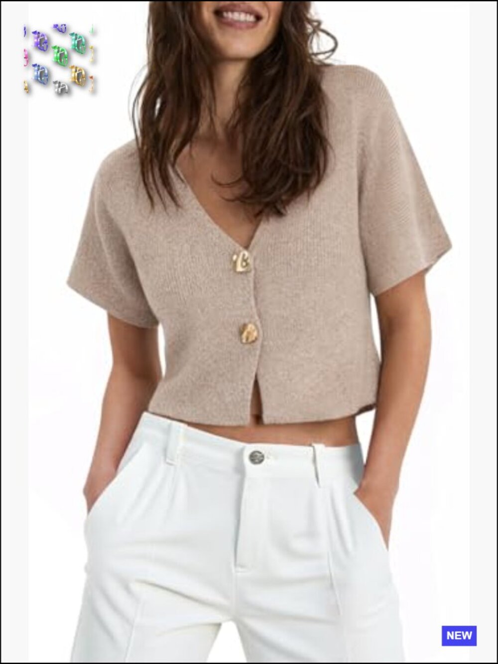 Cropped Short Sleeve V-Neck Button Front Knit Cardigan Top Lightweight Summer - Picture 7 of 7